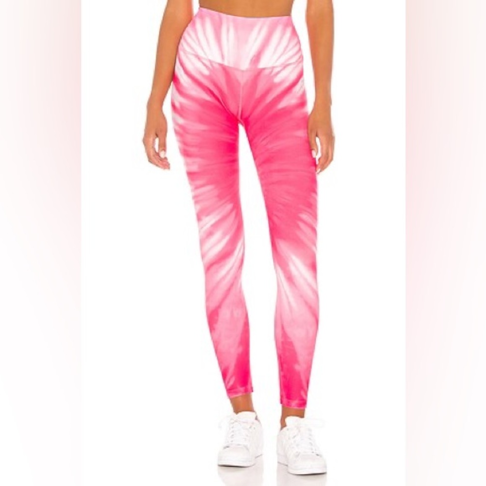 Splits59 Bardot 7/8 High Waist Leggings in a pink tie-dye Size Large